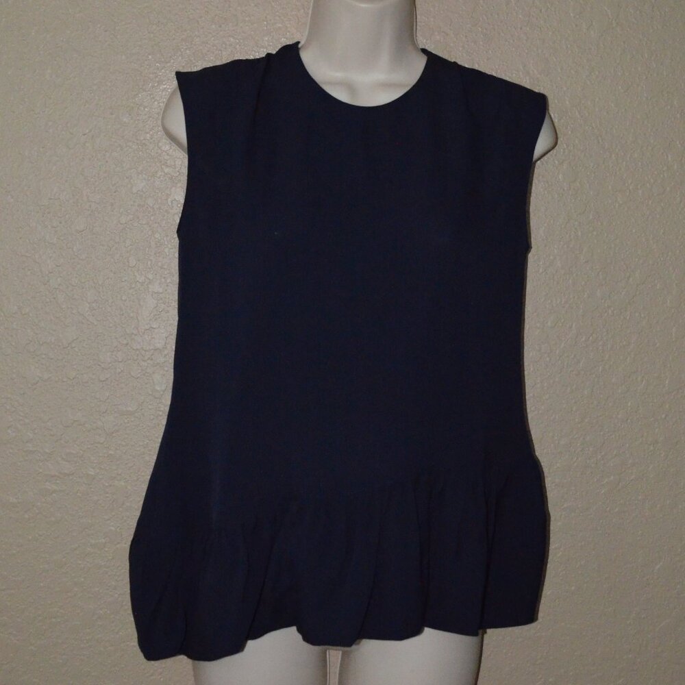 NWT $790 Sz 36 XS Derek Lam Navy Silk Asymmetrical Hem Sleeveless Blouse